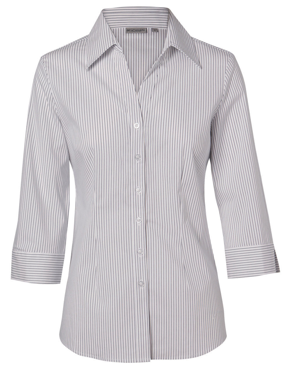 Women's Ticking Stripe 3/4 Sleeve Shirt - M8200Q - White / Grey