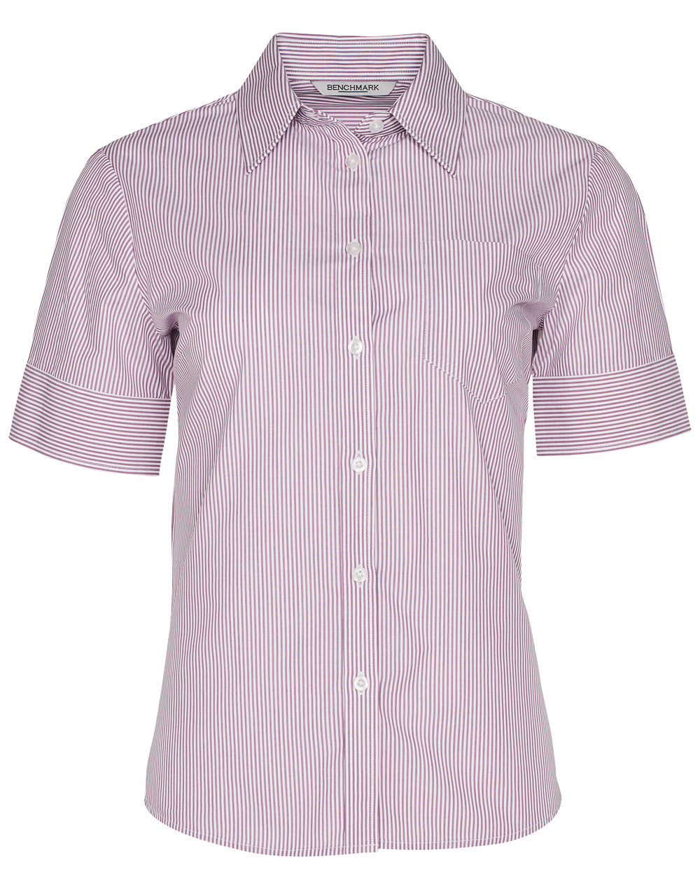 Women's Balance Stripe Short Sleeve Shirt - M8234 - Violet / White