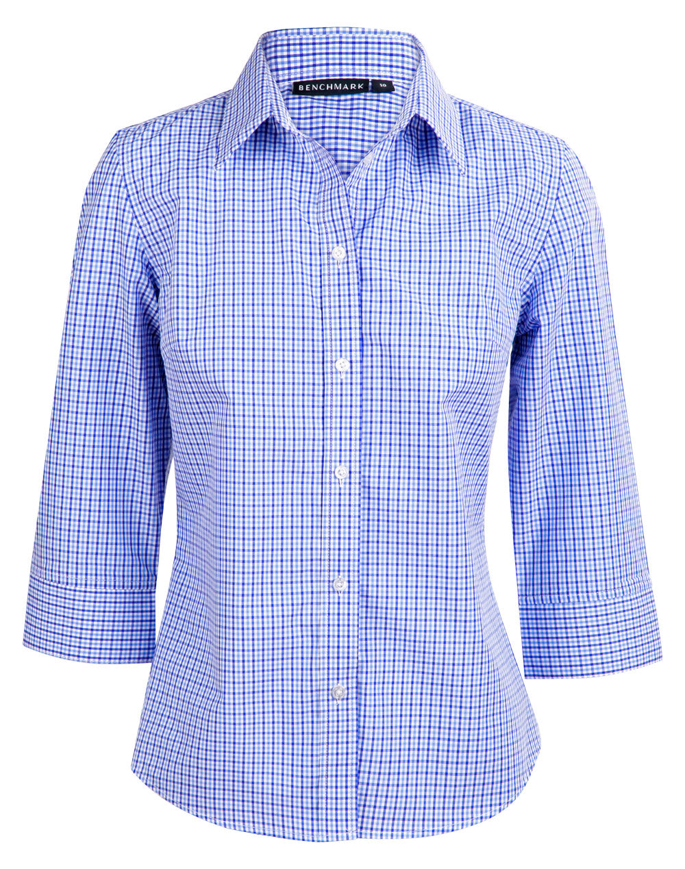 Ladies' Two Tone Check 3/4 Sleeve Shirt - M8320Q - Navy / White / Skyblue