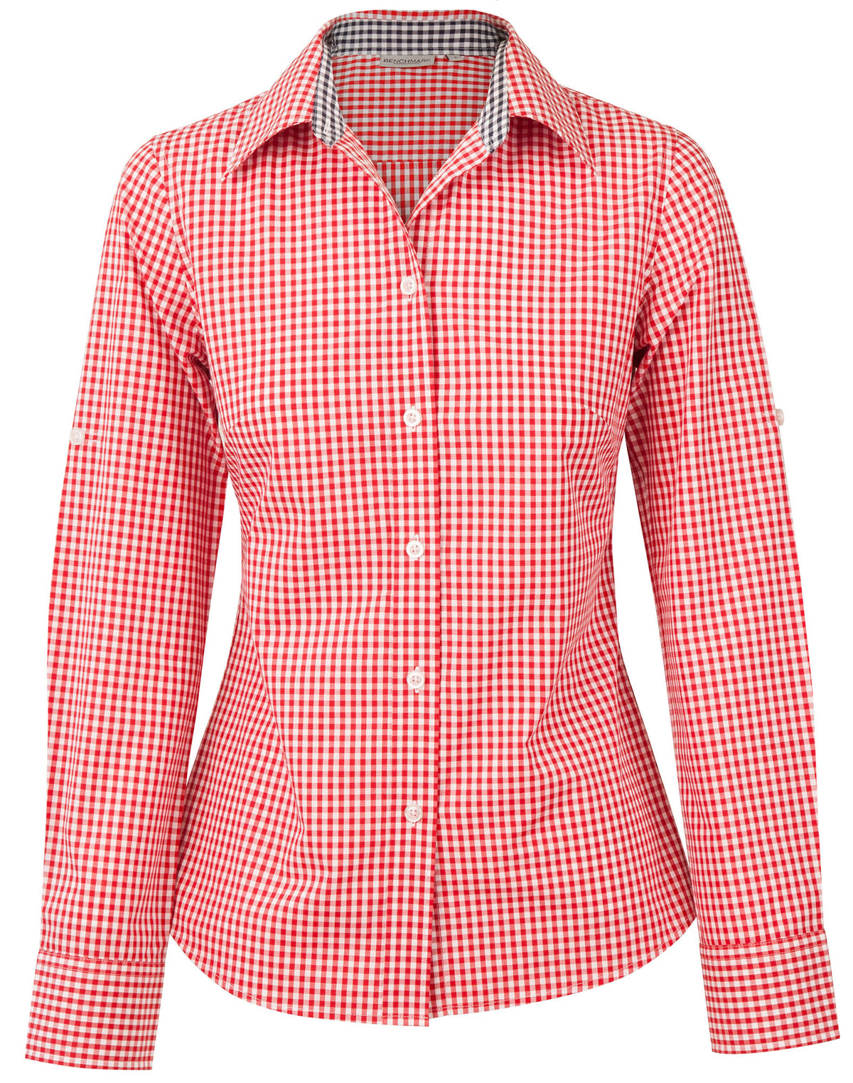 Women's Gingham Check Roll-up L/S Shirt - M8330L - Red / White