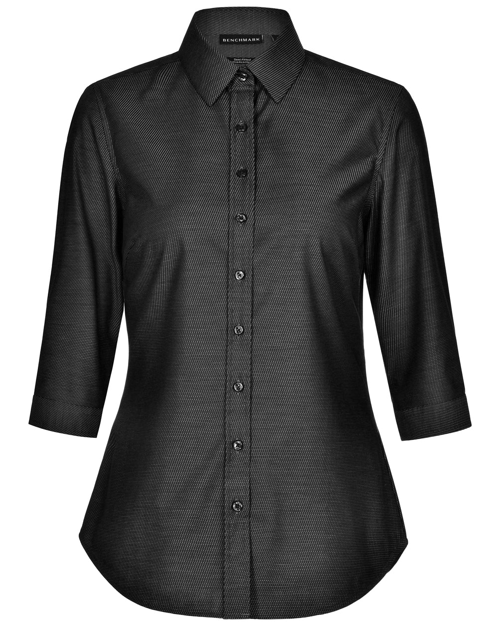 Ladies' Pin Dot Stretch 3/4 Sleeve Shirt - M8400Q - Black