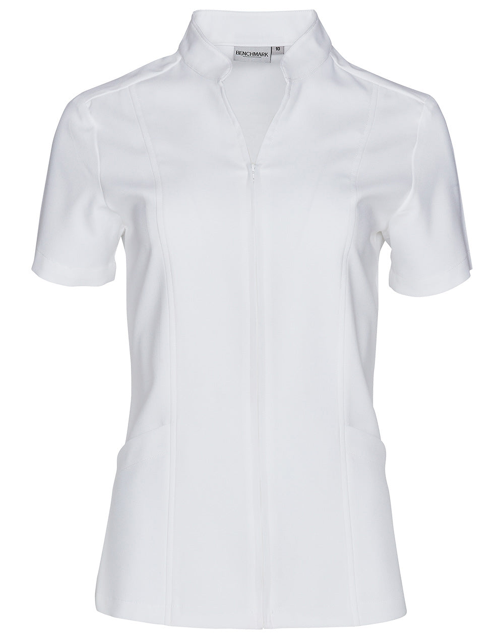 Women's Full Zip Front Short Sleeve Tunic - M8636S - White
