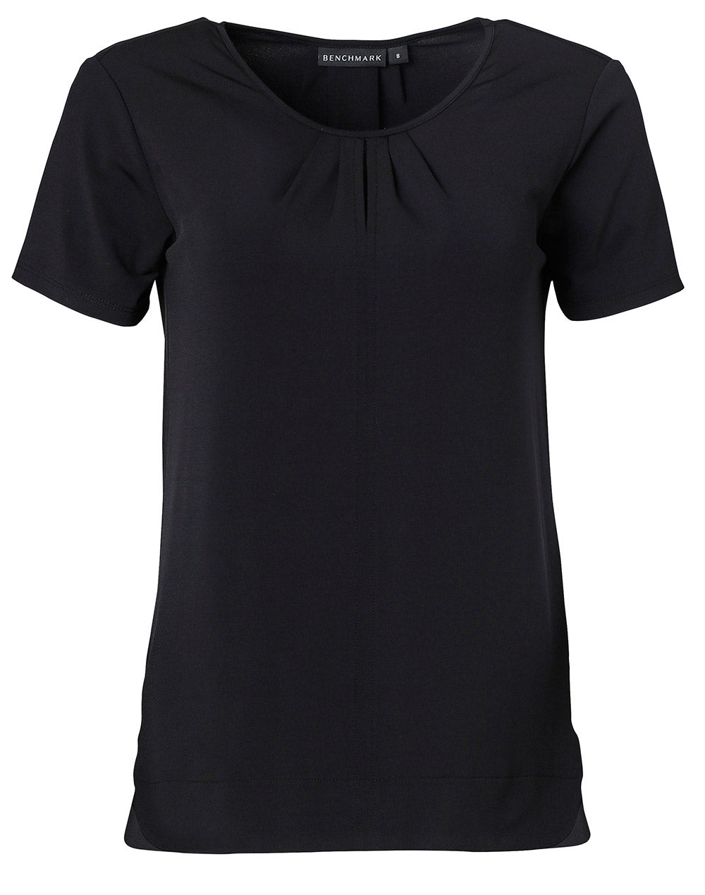 Ladies' Round Neck with Pleats S/S Knit Top - M8850 - Black