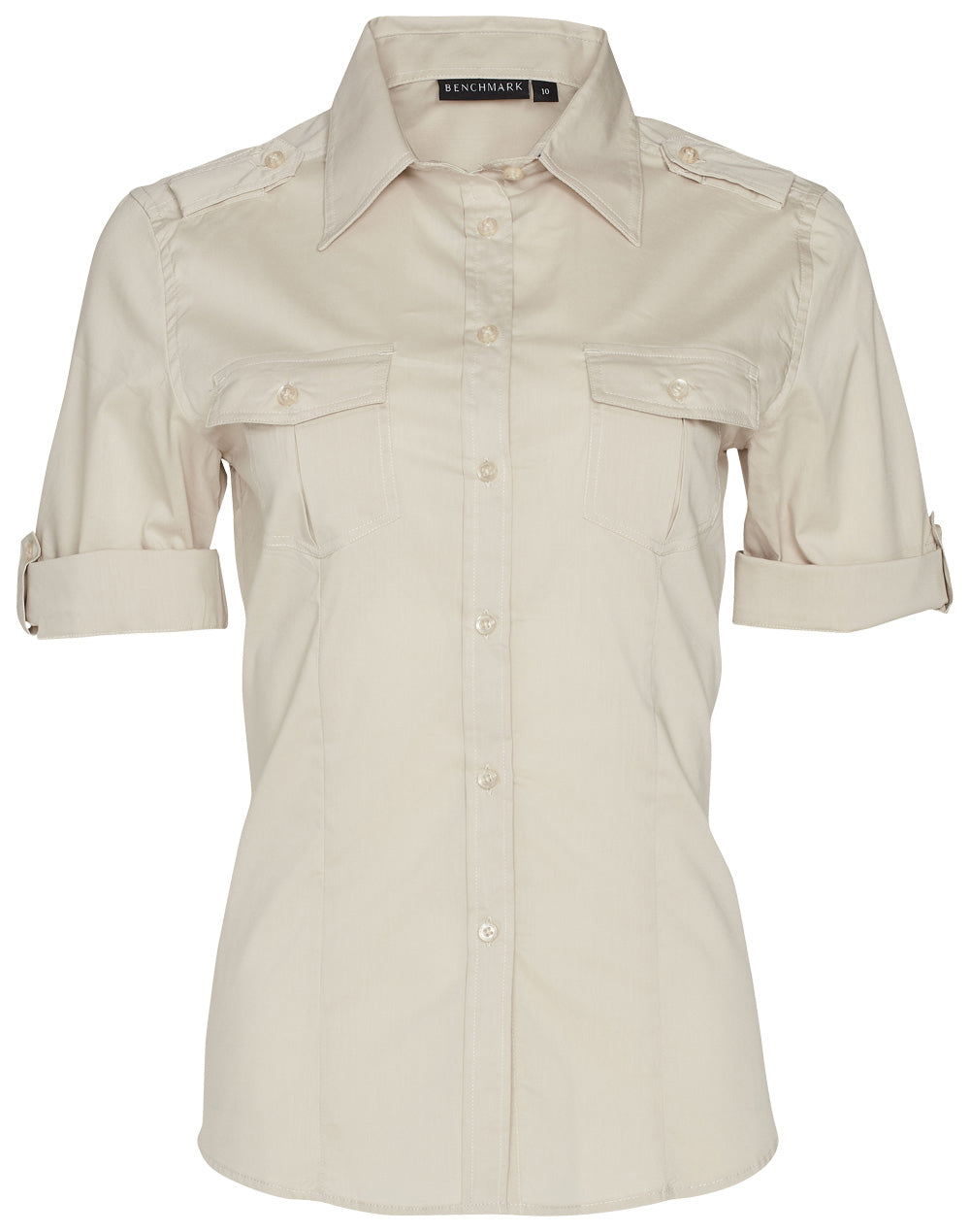 Women's Short Sleeve Military Shirt - M8911 - Sand