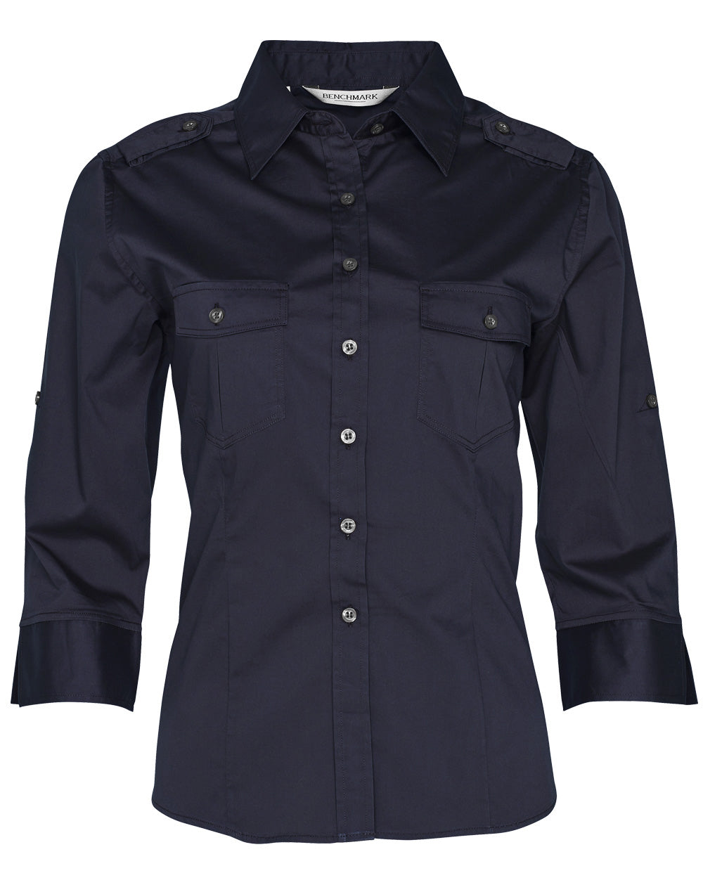Women's 3/4 Sleeve Military Shirt - M8913 - Navy