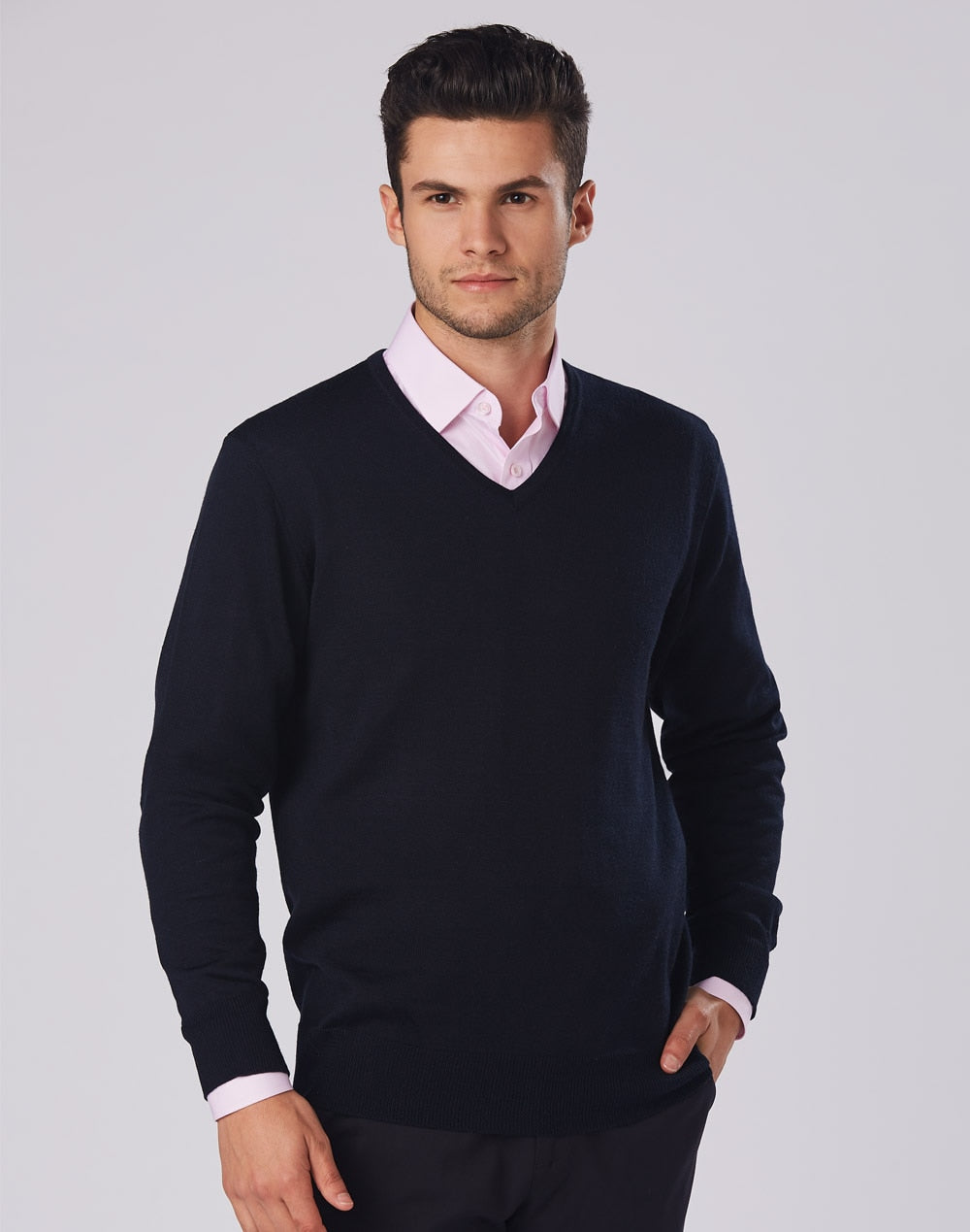 Benchmark Men's 100% Merino Wool V Neck L/S Sweater M9502