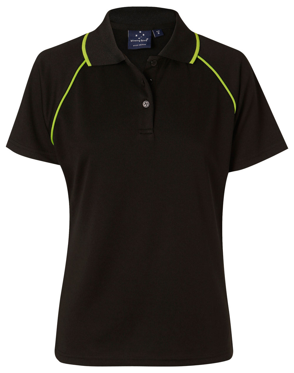 ladies cooldry raglan S/S polo - PS19 - Black / Lime