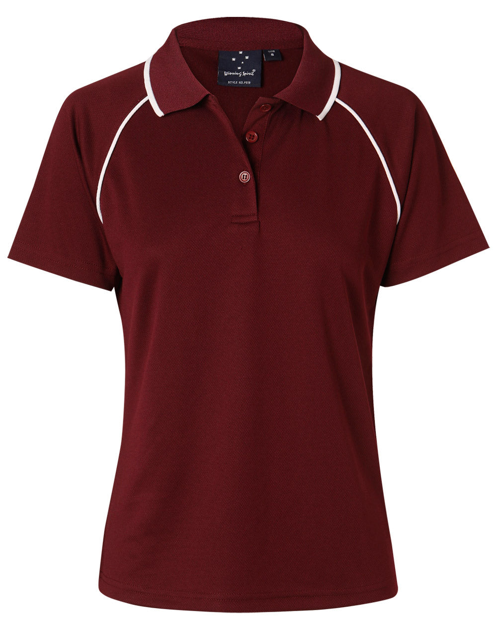 ladies cooldry raglan S/S polo - PS19 - Maroon / White
