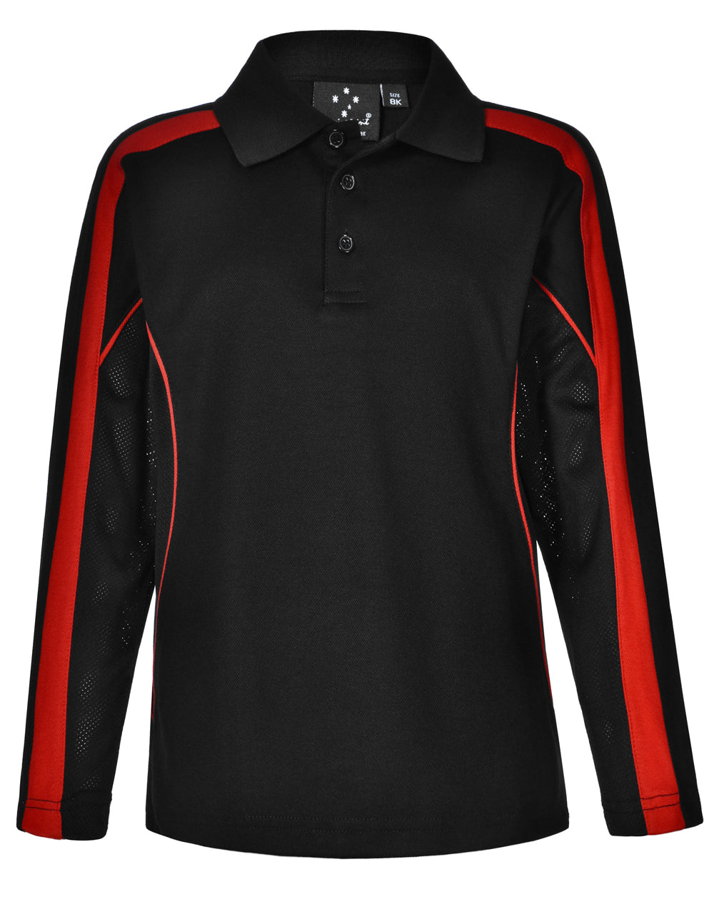 Kids' TrueDry Long Sleeve Polo - PS69K - Black / Red