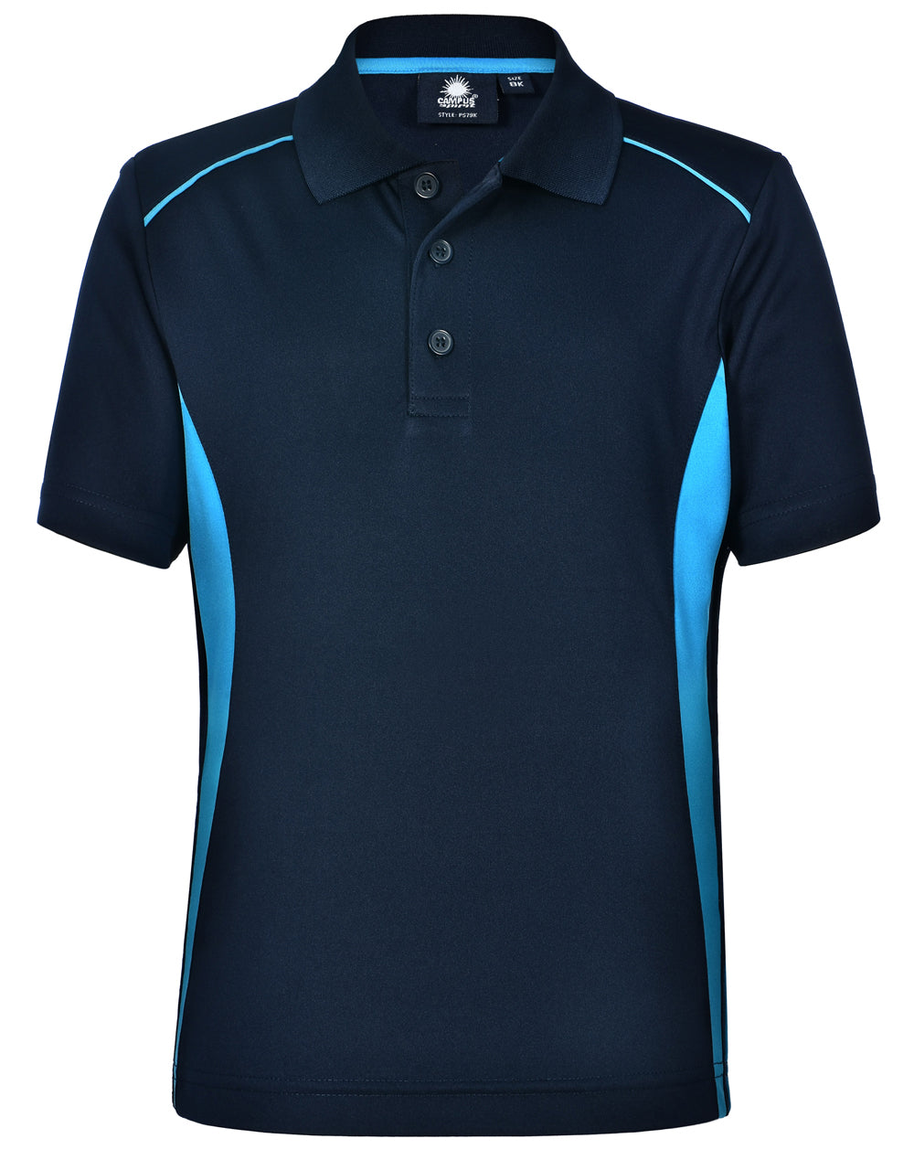 Kids' Cooldry S/S Contrast Interlock Polo - PS79K - Navy / Aqua Blue