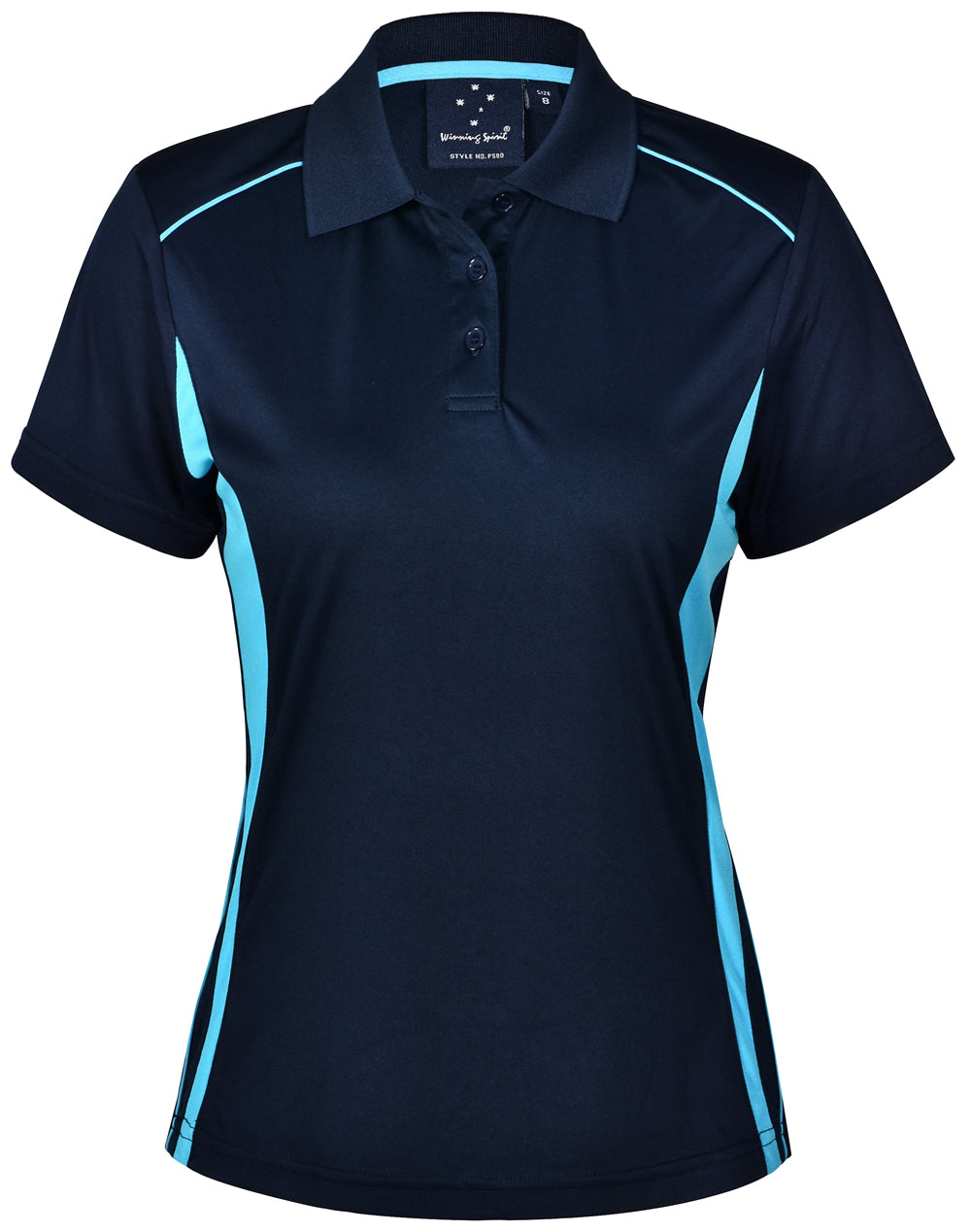 Ladies' Cooldry S/S Contrast Interlock Polo - PS80 - Navy / Aqua Blue