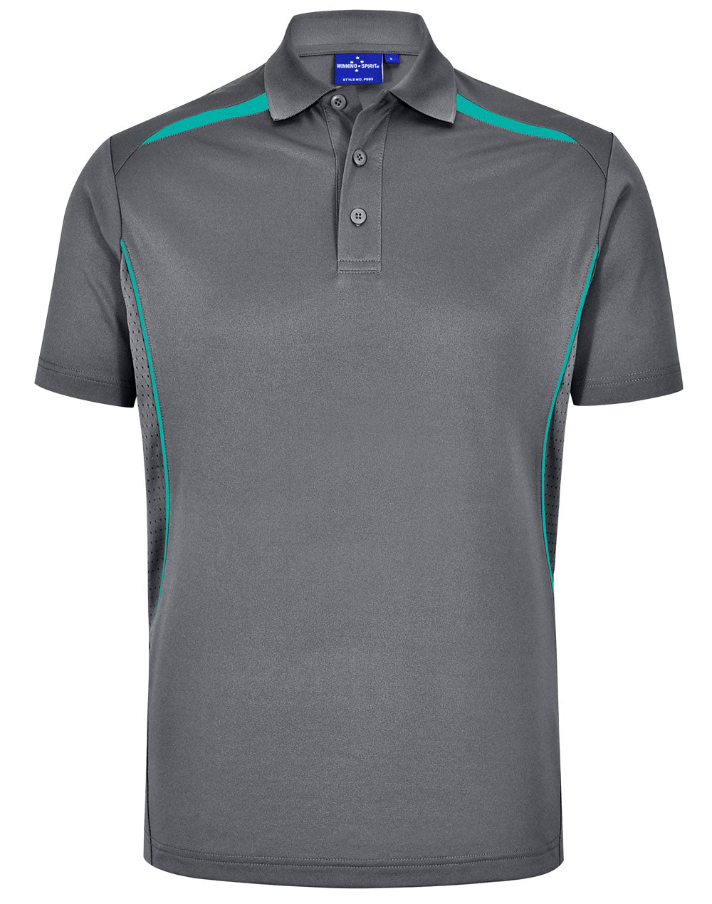 Men's Sustainable Poly/Cotton Contrast S/S Polo - PS93 - Ash / Teal