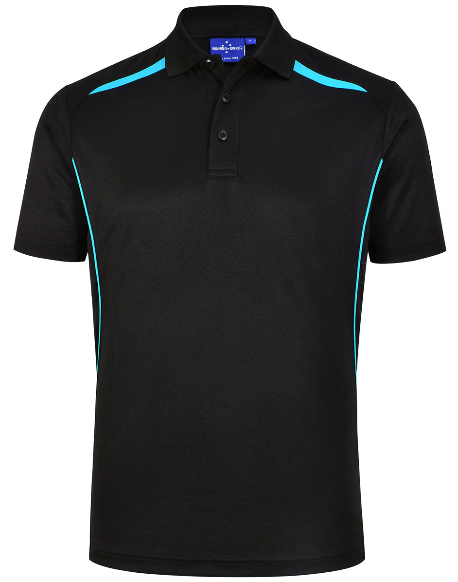 Men's Sustainable Poly/Cotton Contrast S/S Polo - PS93 - Black / Aqua Blue