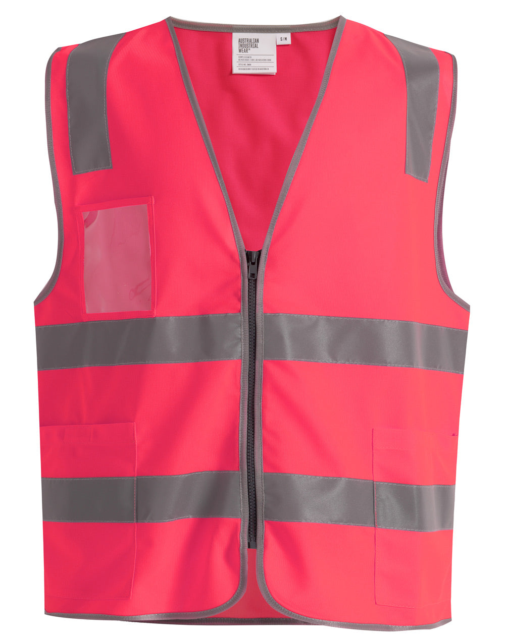 Hi Vis Safety Zip Vest With ID & Utility Pockets - SW04 - Pink