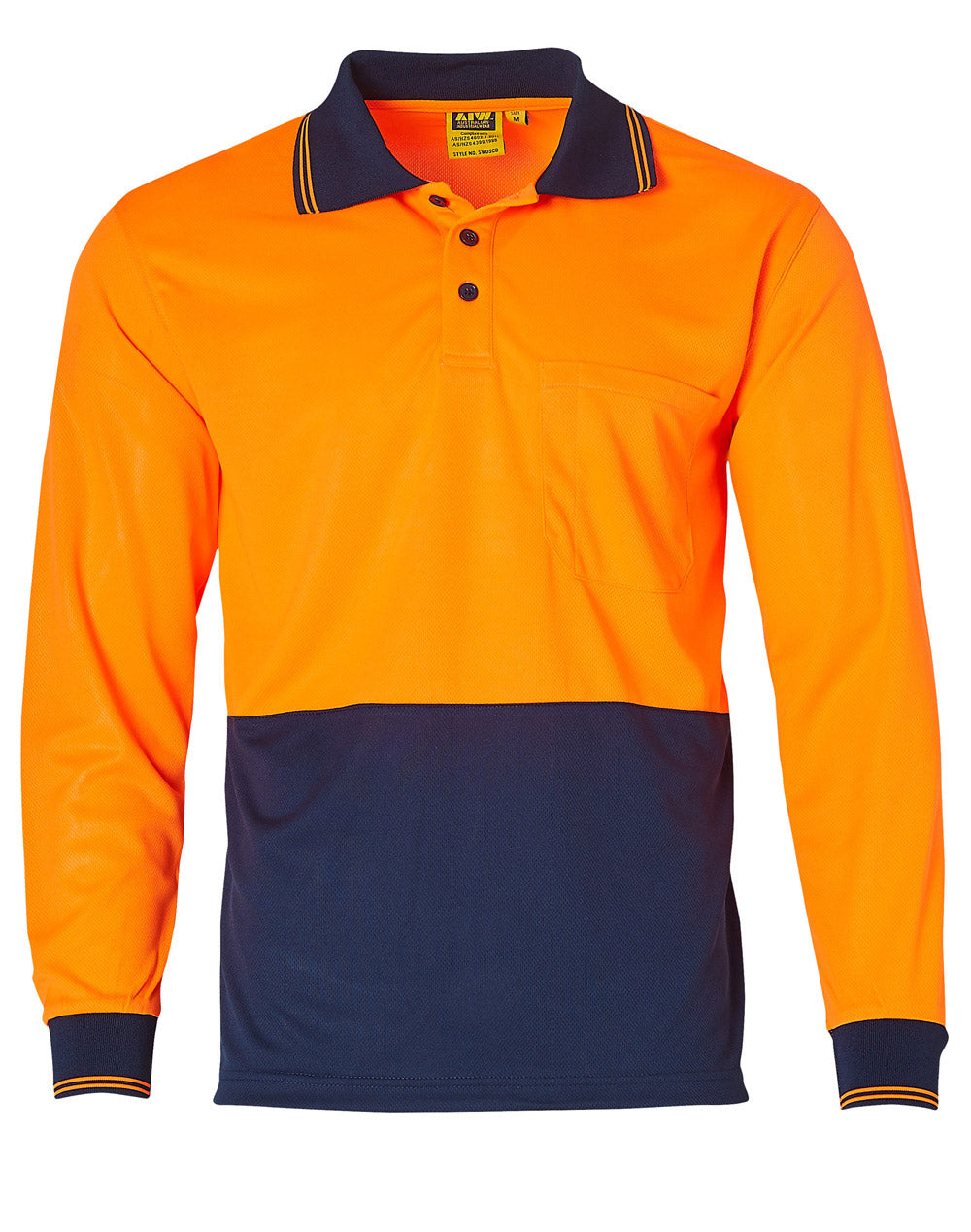 Hi-Vis cooldry safety polo L/S - SW05CD - FluoroOrange / Navy