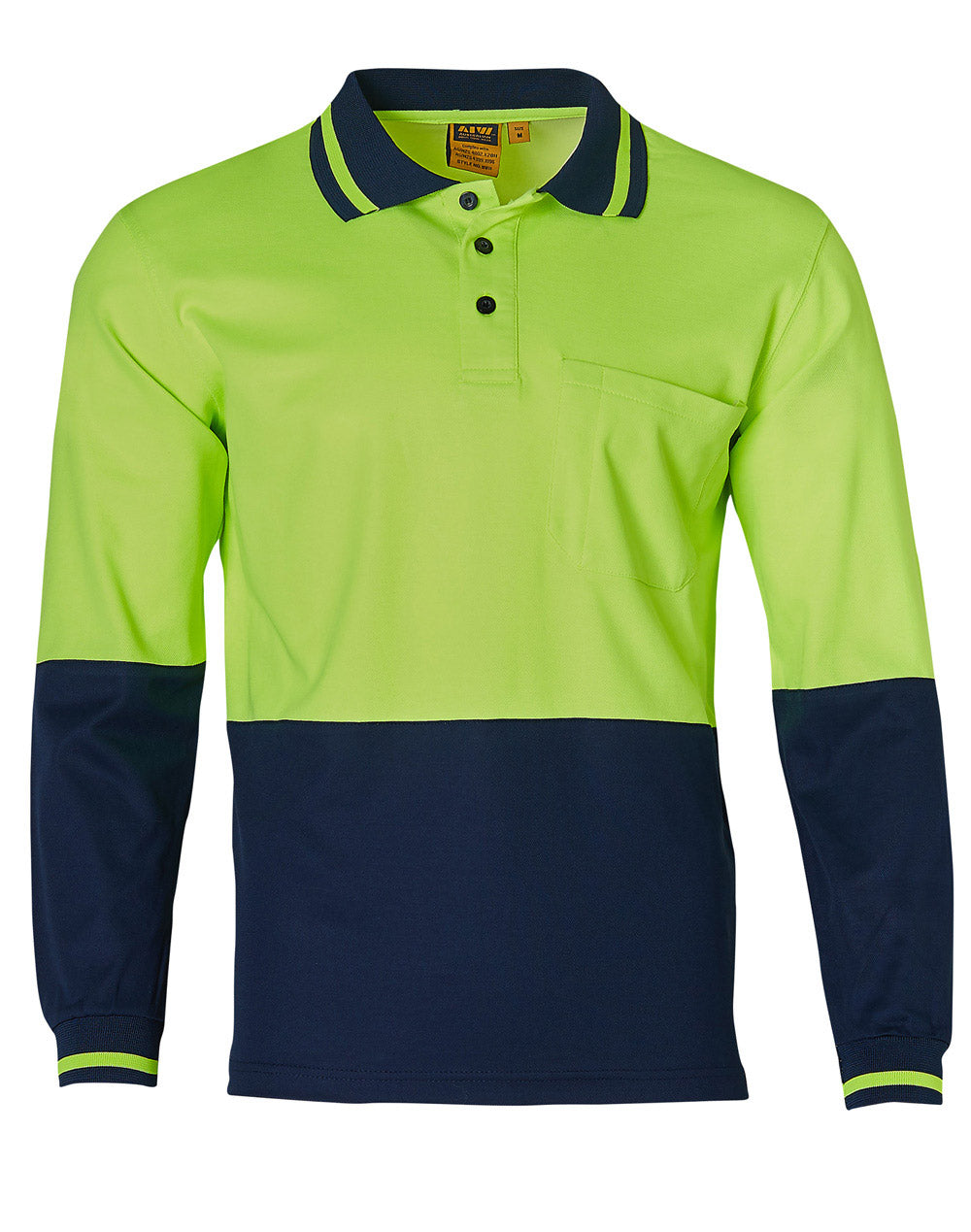 Hi-Vis truedry safety polo L/S - SW11 - FluoroYellow / Navy