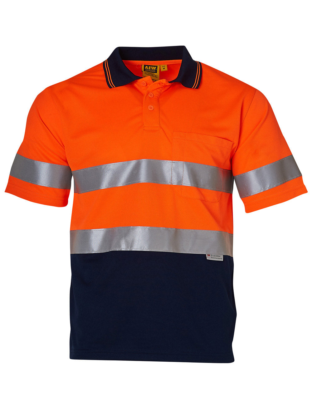 Hi-Vis S/S Safety Polo 3M Tapes - SW17A - Orange / Navy