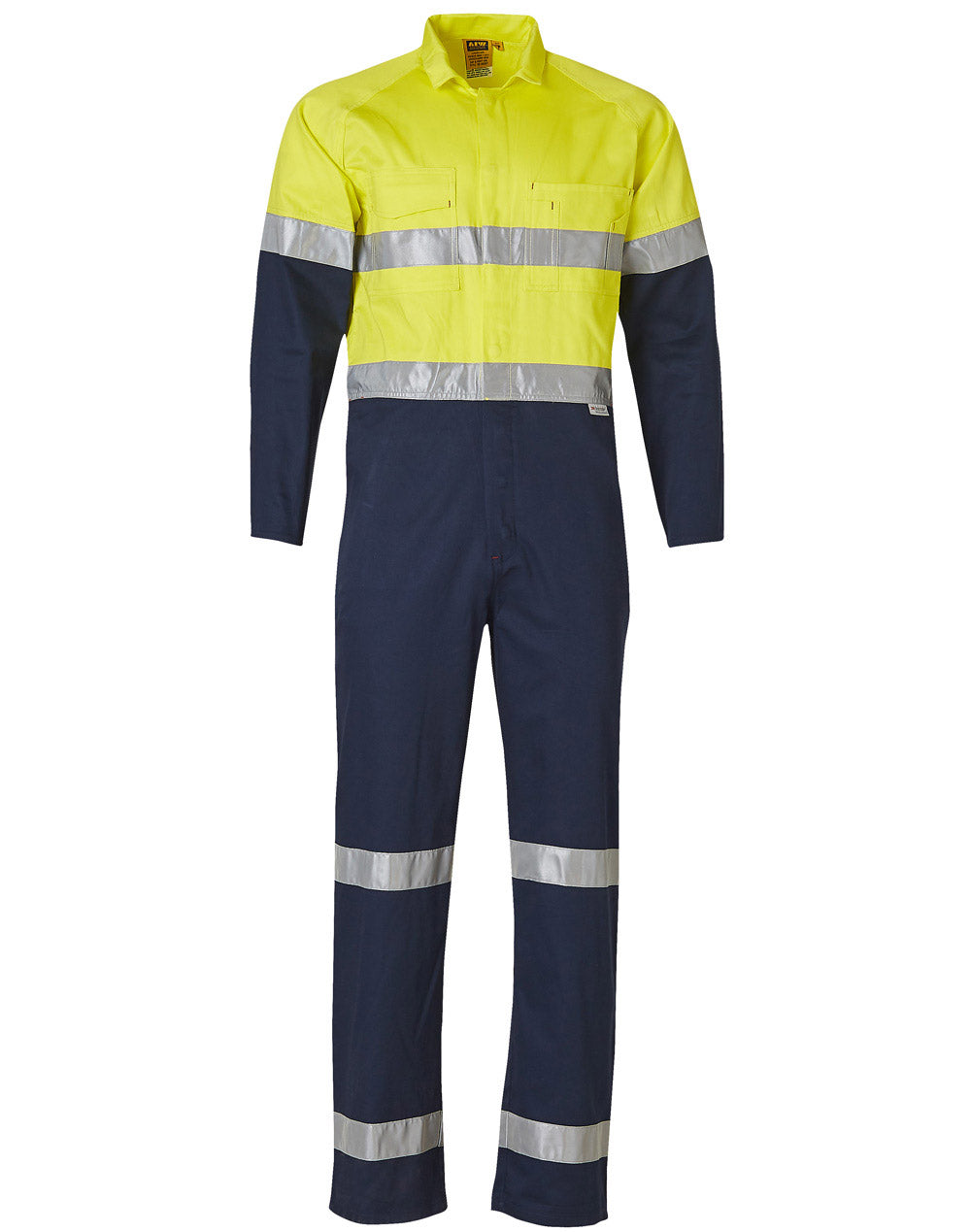 Hi-Vis Men's Light Weight Cotton Coverall with 3M Tape-Regular - SW207 - Yellow / Navy