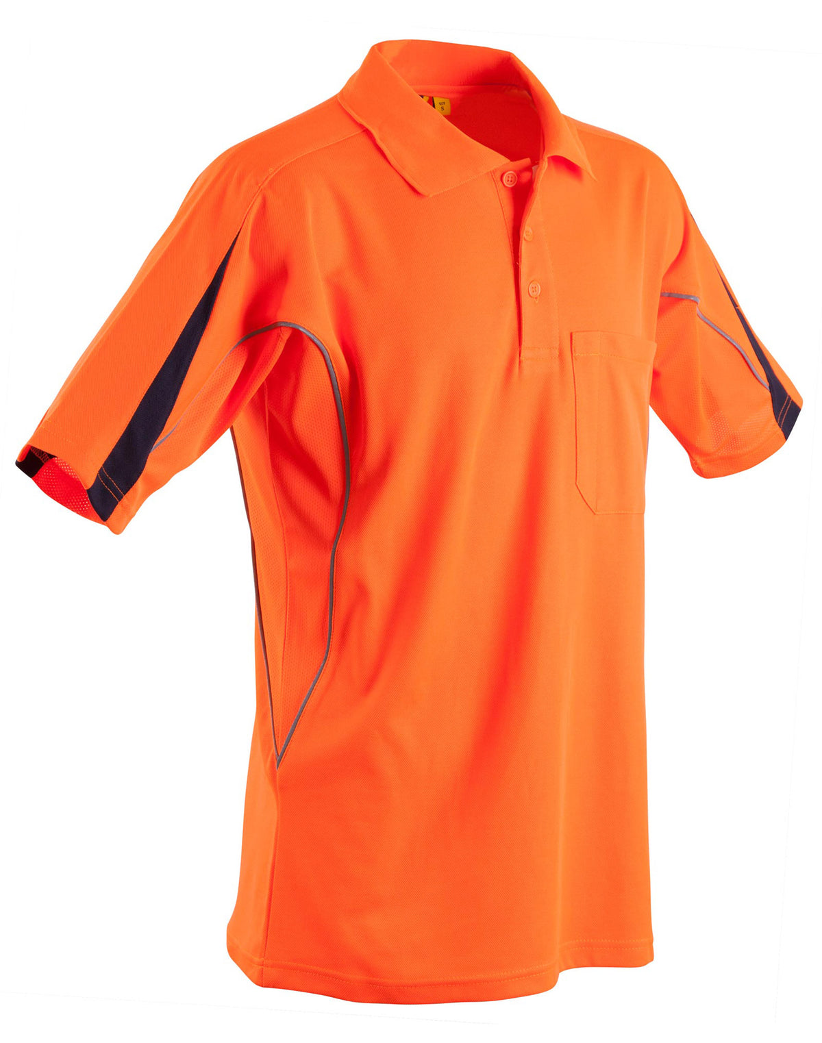 Men's Fashion Hi-Vis S/S Polo - SW25A - Orange / Navy