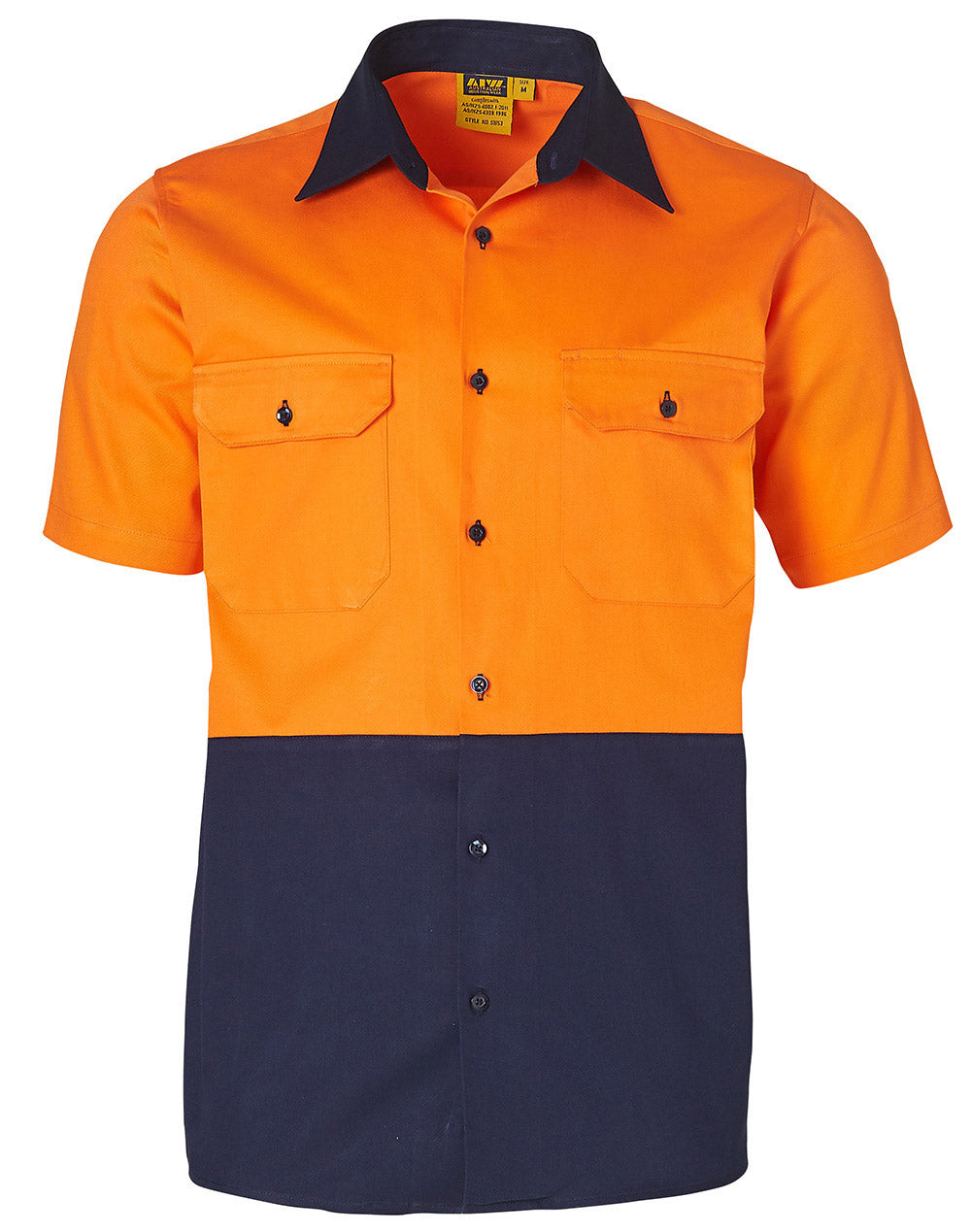 Hi-Vis two tone S/S cotton work shirt - SW53 - Orange / Navy