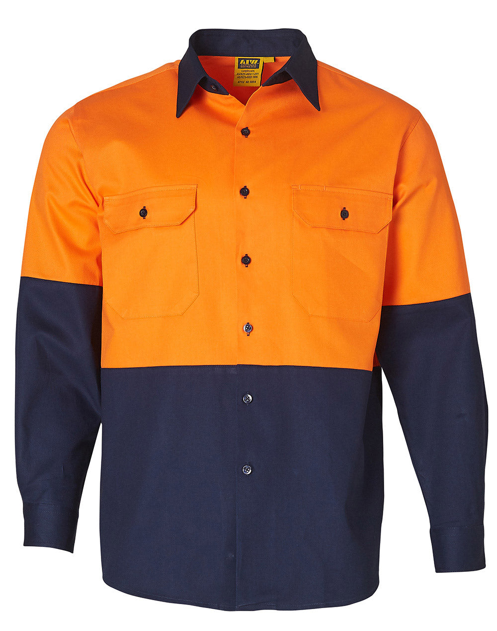 Hi-Vis cotton drill shirt L/S - SW54 - Orange / Navy