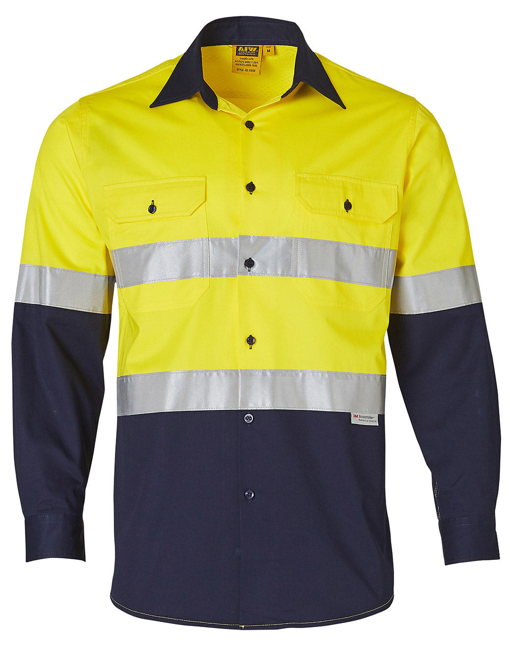 Hi-Vs cotton drill shirt 3M tape - SW60 - FluoroYellow / Navy
