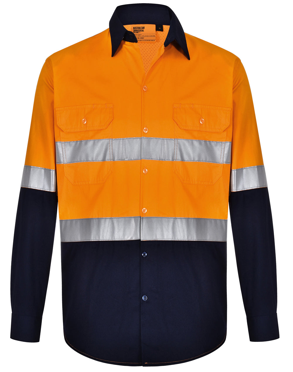 Hi-Vis Cool-Breeze Safety L/S Shirt (Generic Tape) - SW82 - Orange / Navy
