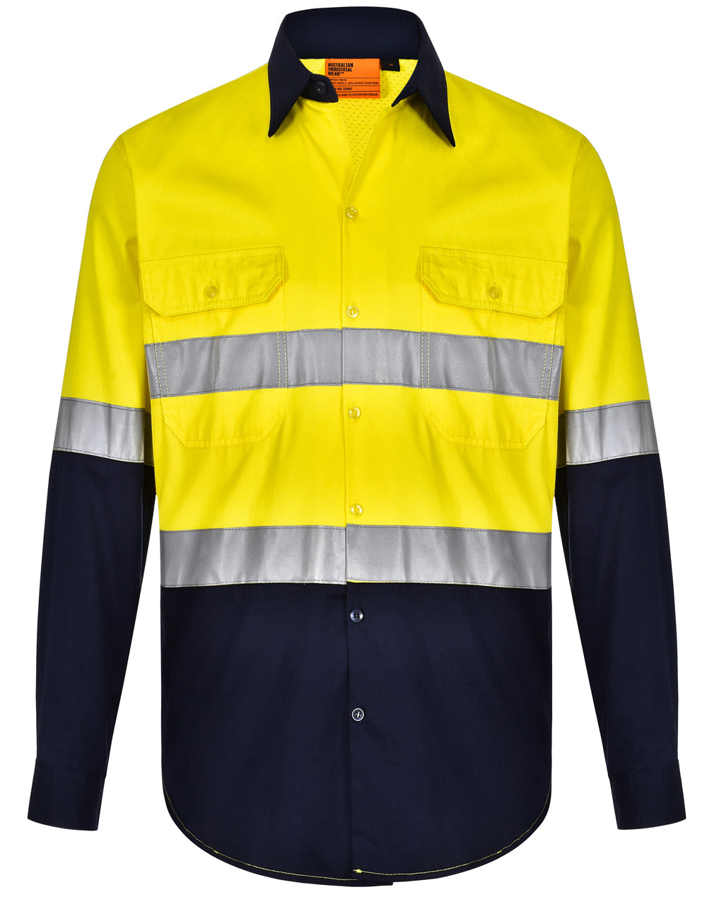 Hi-Vis Cool-Breeze Safety L/S Shirt (Generic Tape) - SW82 - Yellow / Navy