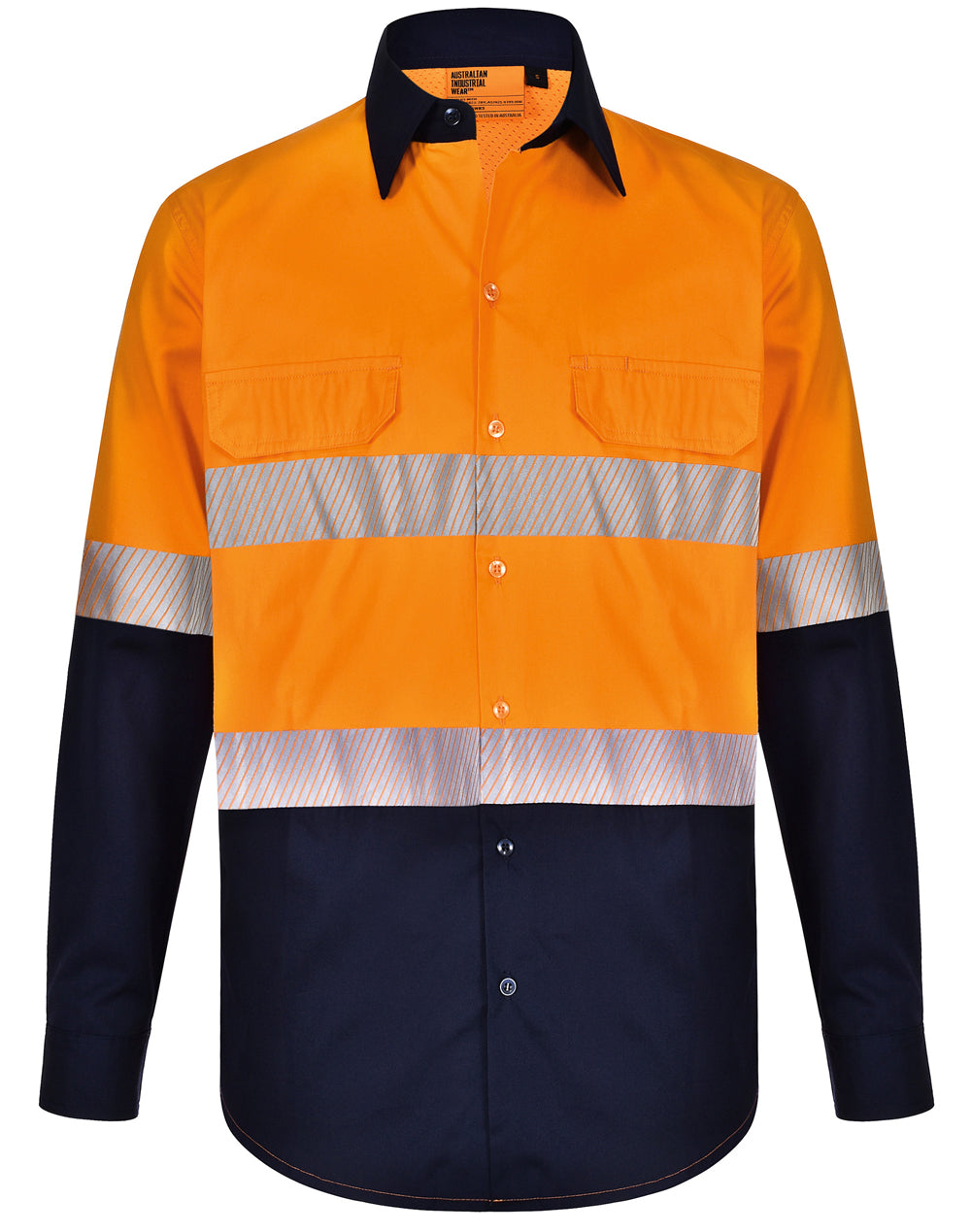 Hi-Vis Cool-Breeze Safety L/S Shirt (Segmented Tape) - SW83 - Orange / Navy