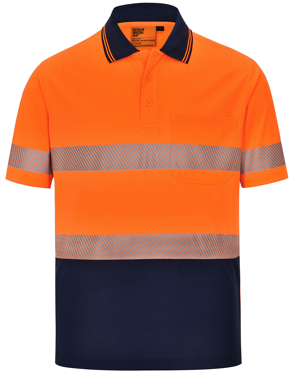 Unisex Cooldry Segmented Safety S/S Polo - SW85 - Orange / Navy