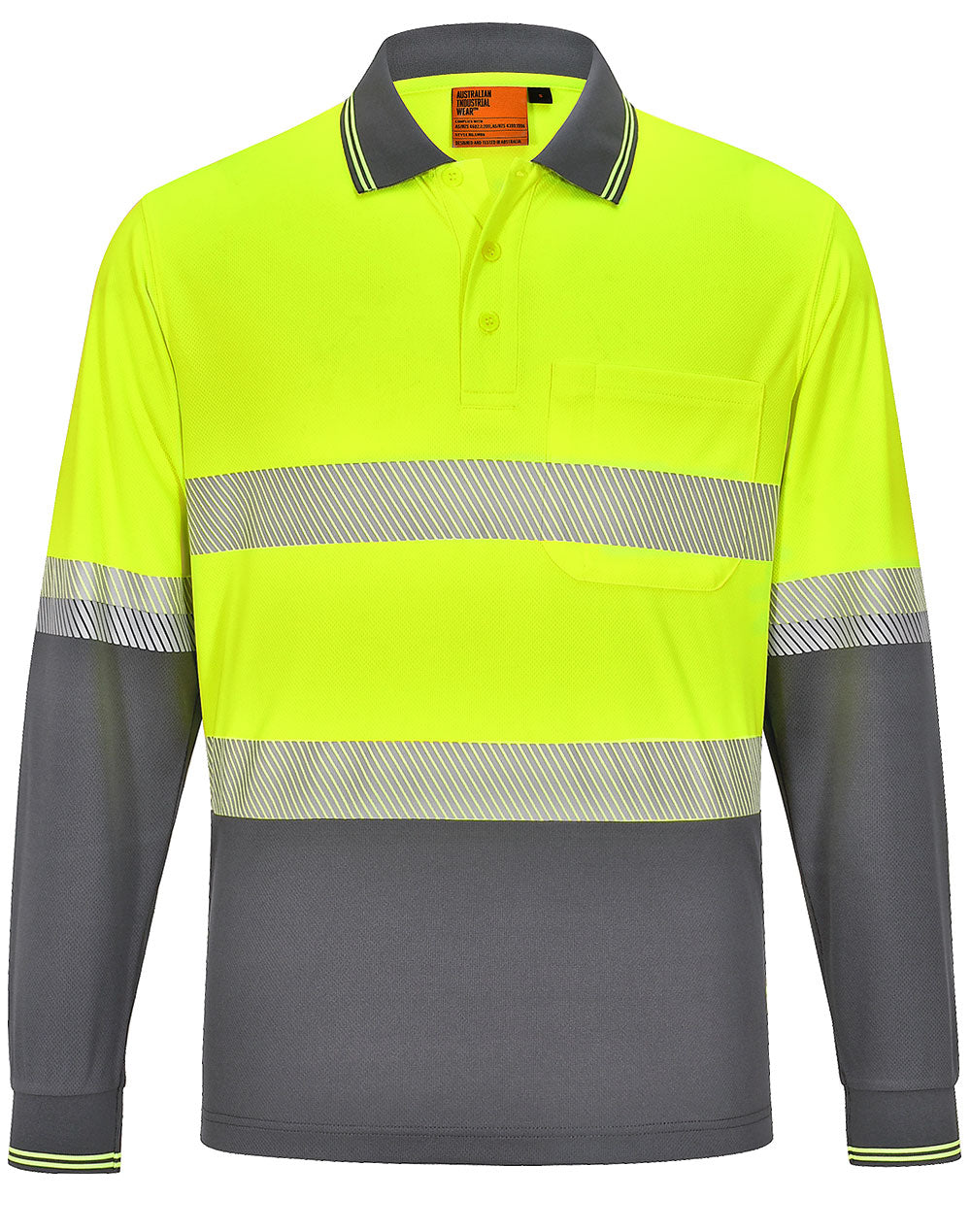 Unisex Cooldry Segmented Safety L/S Polo - SW86 - Yellow / Charcoal