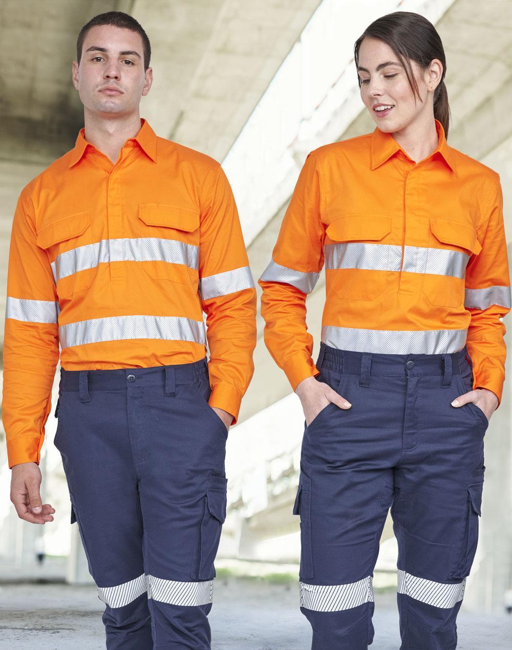Aiw Hi Vis Cool-Breeze Closed Front L/S Shirt (Perforated Tape) SW87