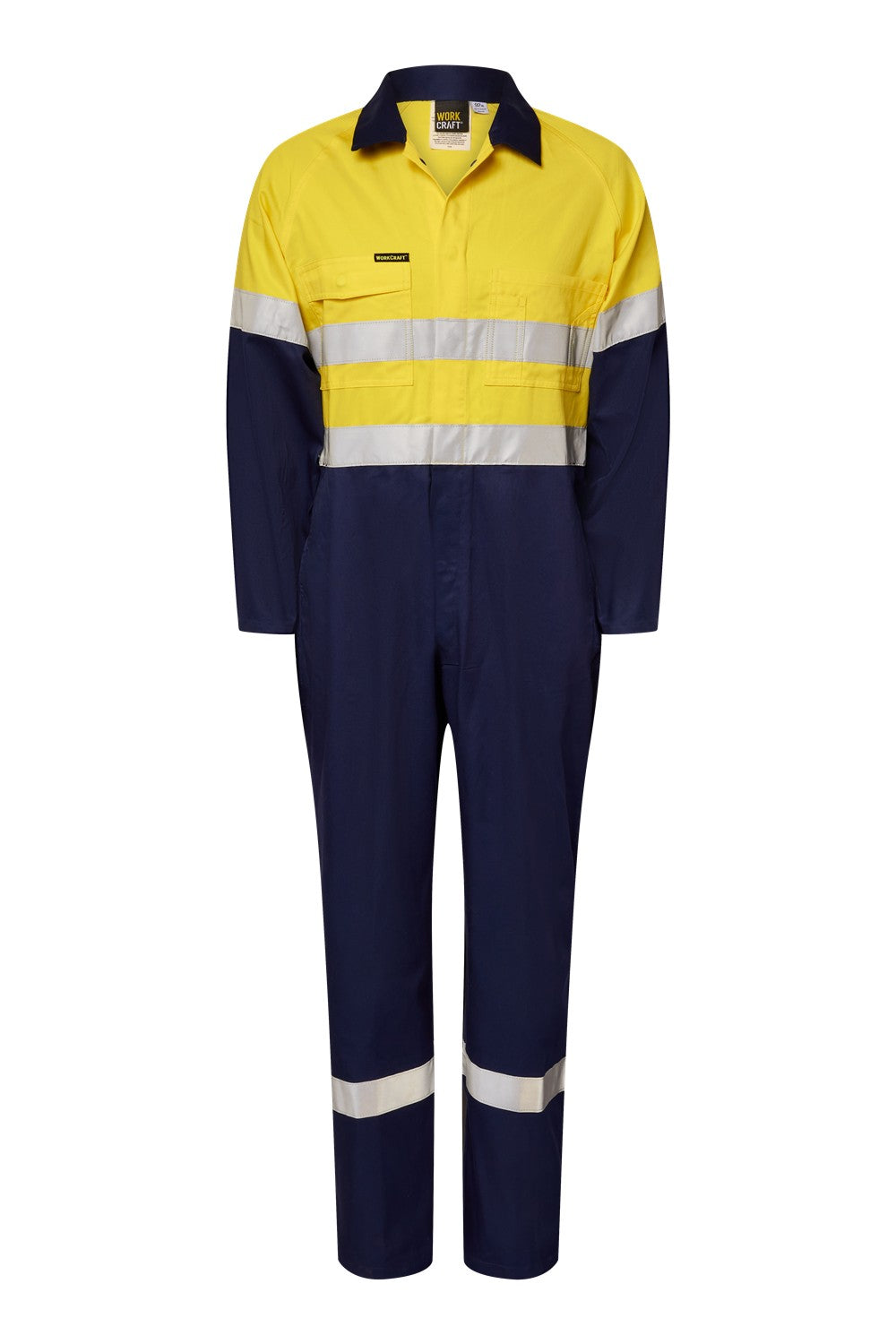 Light Weight Hi Vis Cotton Drill Reflective Coverall - Yellow/Navy - Front