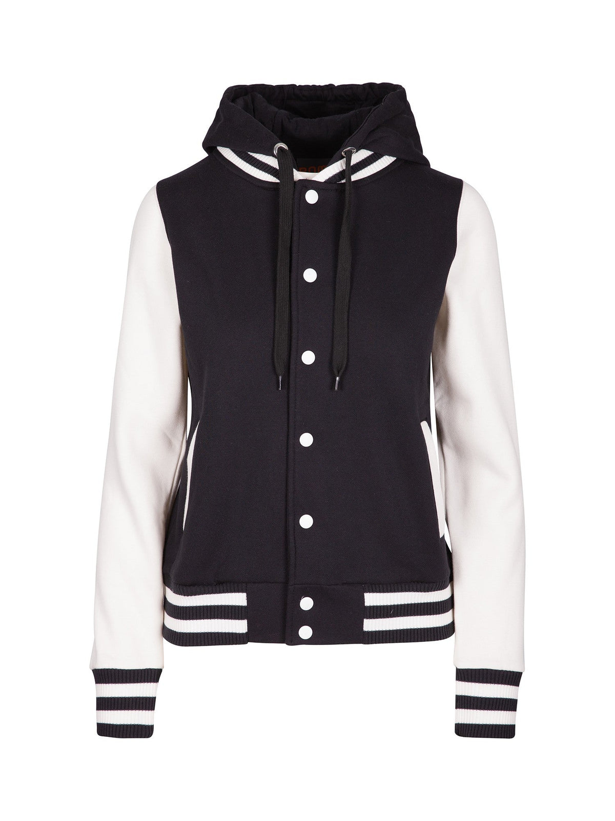 Womens Varsity Jacket & Hood - Black/White - Front