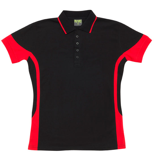 Women's Contrast Polycotton Polo - Black/Red - Front