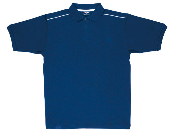 Men's / Unisex Cotton Pique Knit With Piping - Navy/White - Front