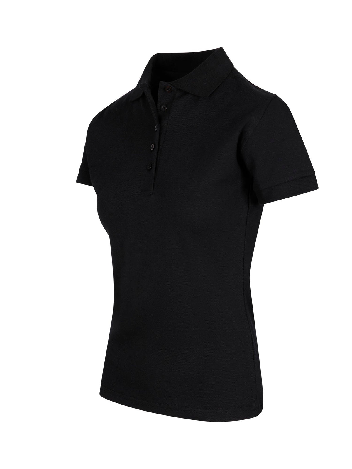 Womens 100% Cotton Pique Knit Polo - Black - Side