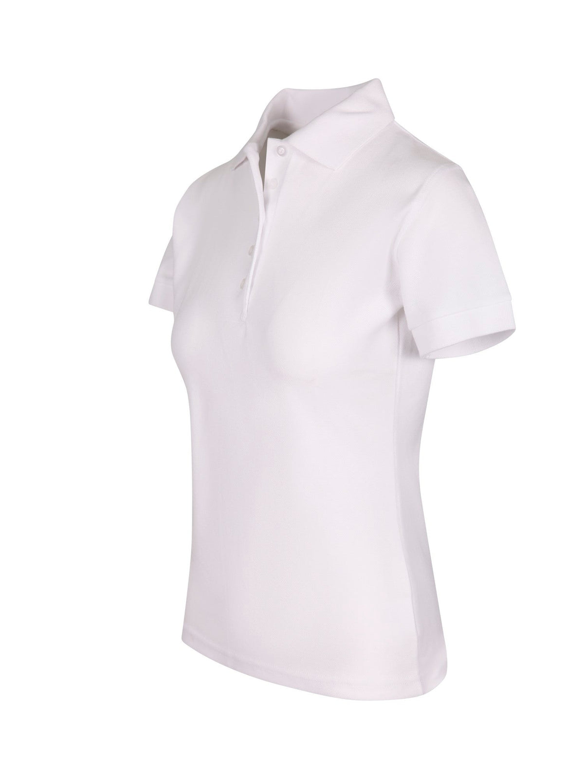 Womens 100% Cotton Pique Knit Polo - White - Side