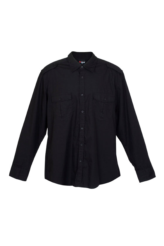 Mens Military Long Sleeve Shirts - Black - Front