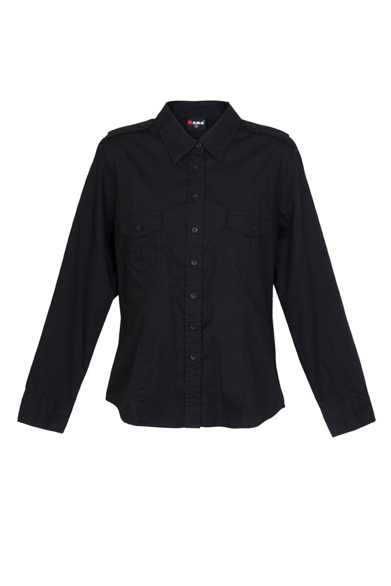 Womens Military Long Sleeve Shirt - Black - Front