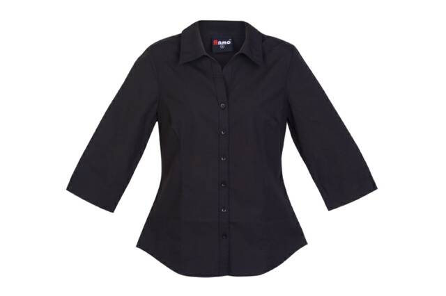 Womens 3/4 Sleeve Shirts - Black - Front