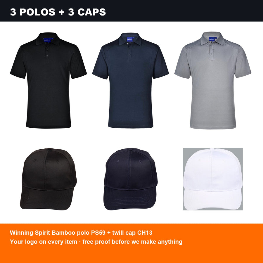 Bamboo Polo + Twill Cap Deal