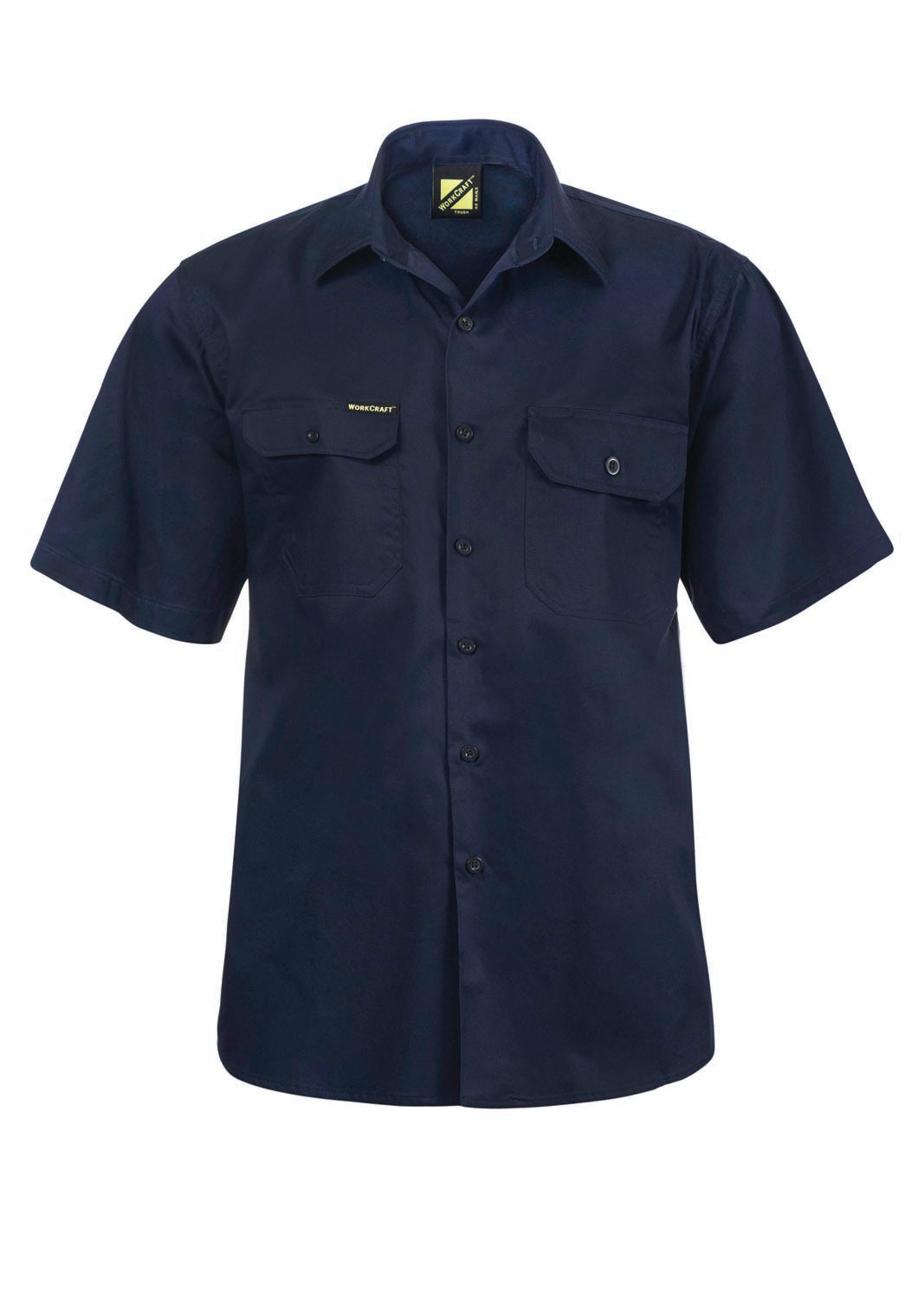 Lightweight Short Sleeve Vented Cotton Drill Shirt - Navy - Front