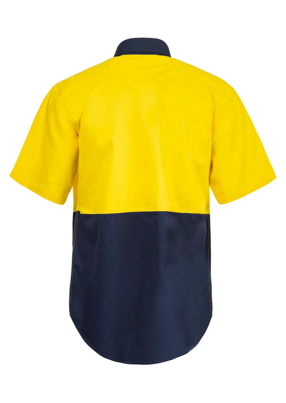 Hi Vis Short Sleeve Cotton Drill Industrial Laundry Shirt With Press Studs - Yellow/Navy - View