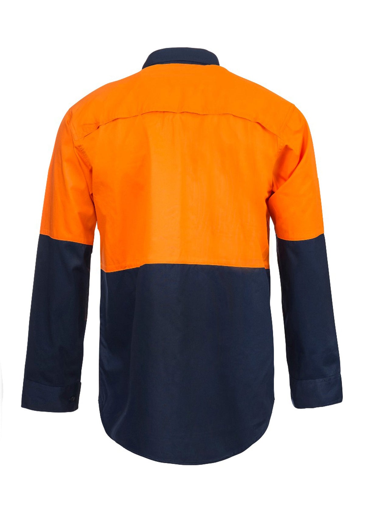 Lightweight Hi Vis Long Sleeve Vented Cotton Drill Shirt - Orange/Navy - View