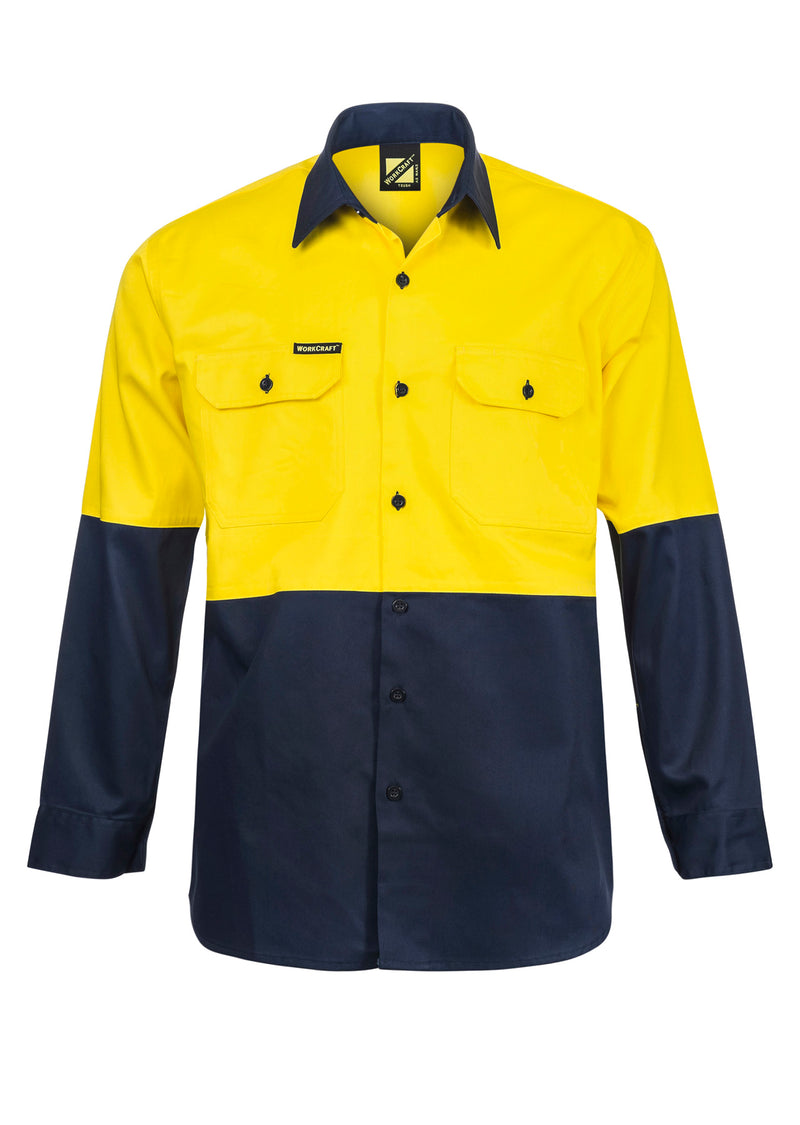 Hi Vis Long Sleeve Cotton Drill Shirt