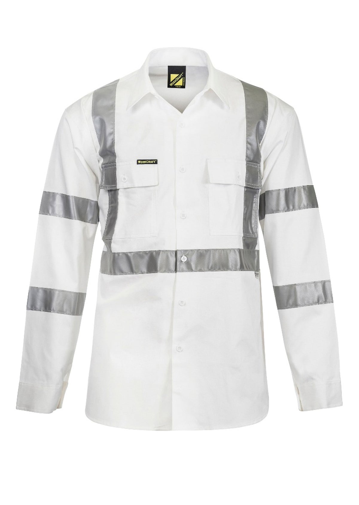 Hi Vis Long Sleeve Cotton Drill Reflective Shirt With X Pattern