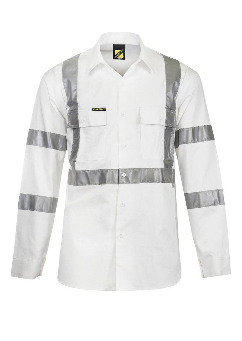 Hi Vis Long Sleeve Cotton Drill Reflective Shirt With X Pattern