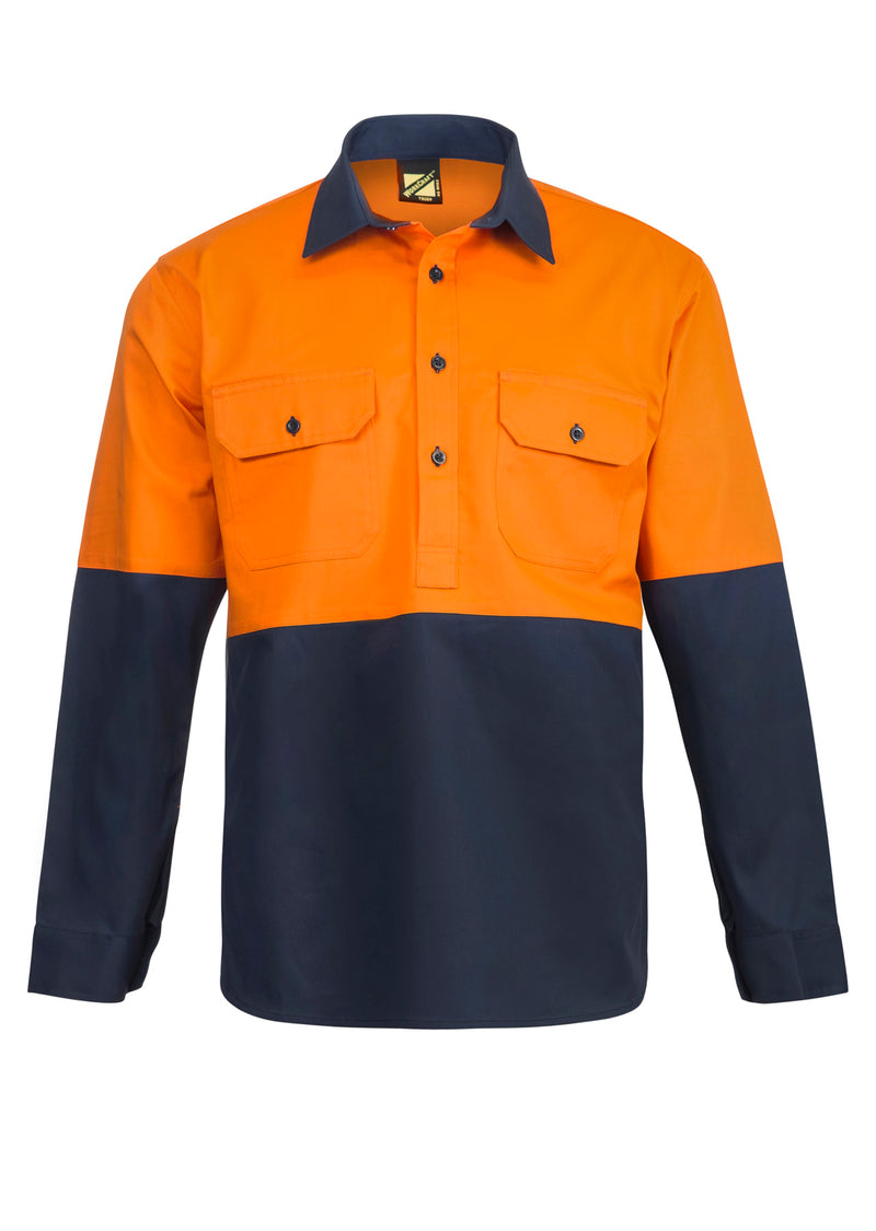 Hi Vis Closed Front Cotton Drill Shirt With Semi Gusset Sleeves