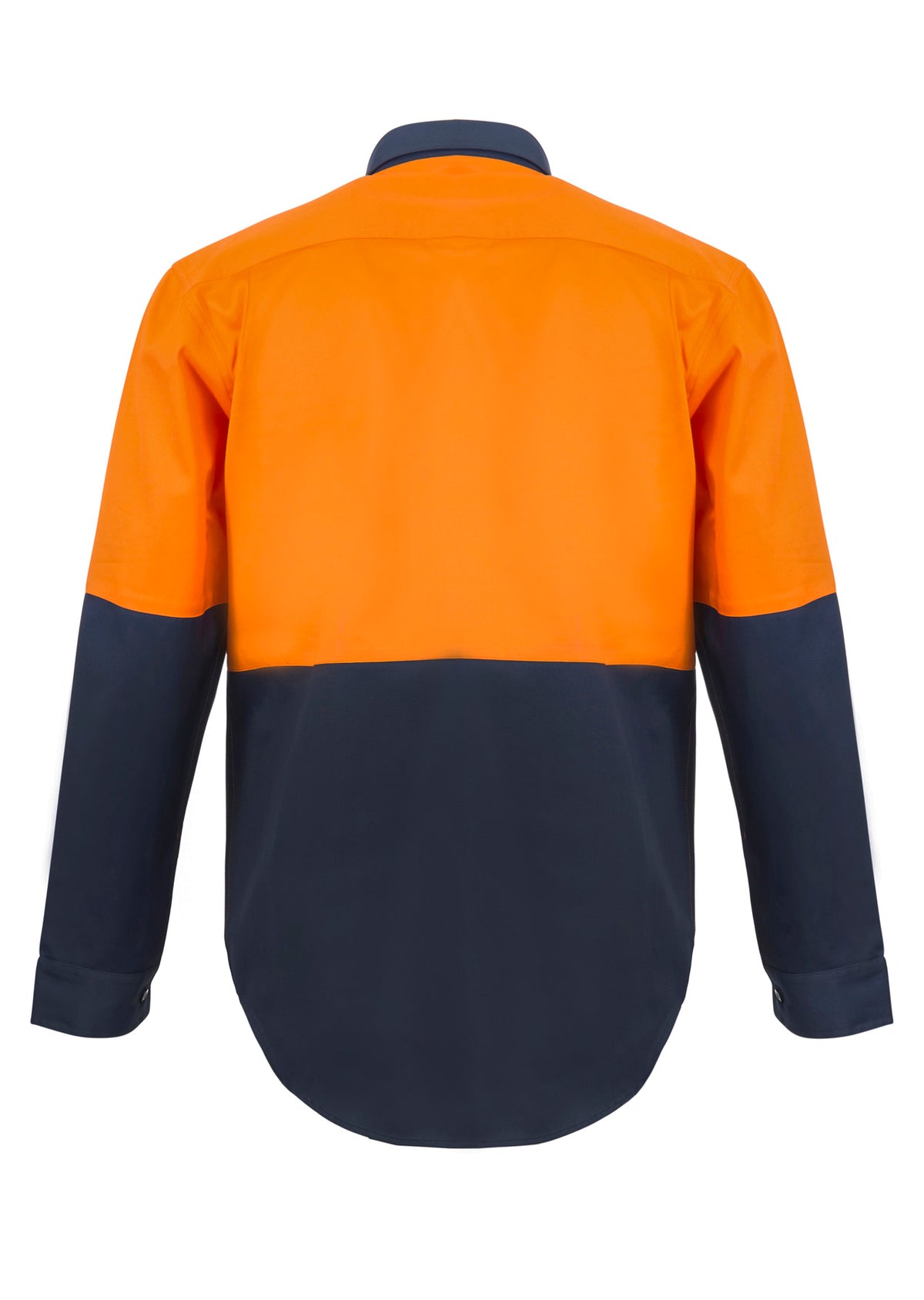 Hi Vis Closed Front Cotton Drill Shirt With Semi Gusset Sleeves - Orange/Navy - View